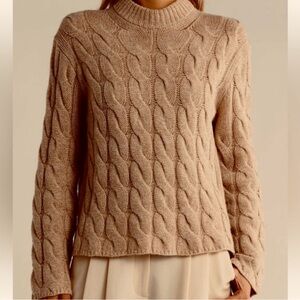Theory Mock Cable Knit Sweater Palomino Felted Wool Cashmere Small